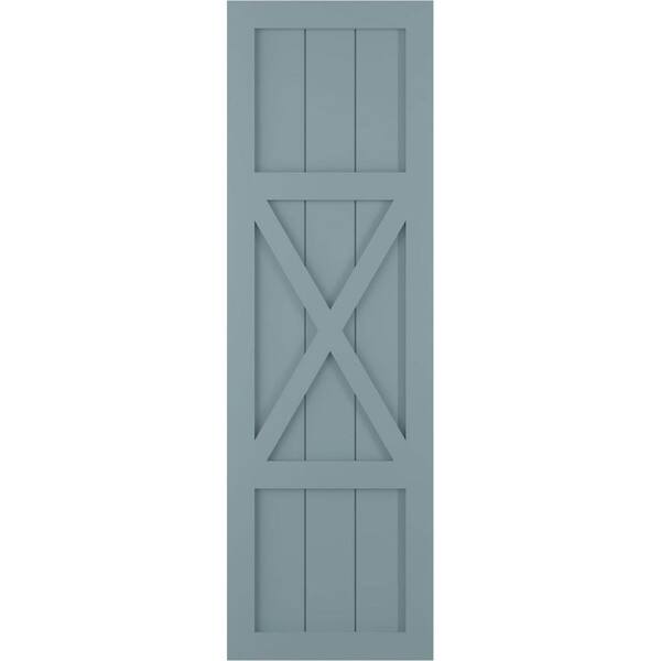 Ekena Millwork 18 in. x 42 in. True Fit PVC Center X-Board Farmhouse Fixed Mount Board and Batten Shutters Pair in Peaceful Blue
