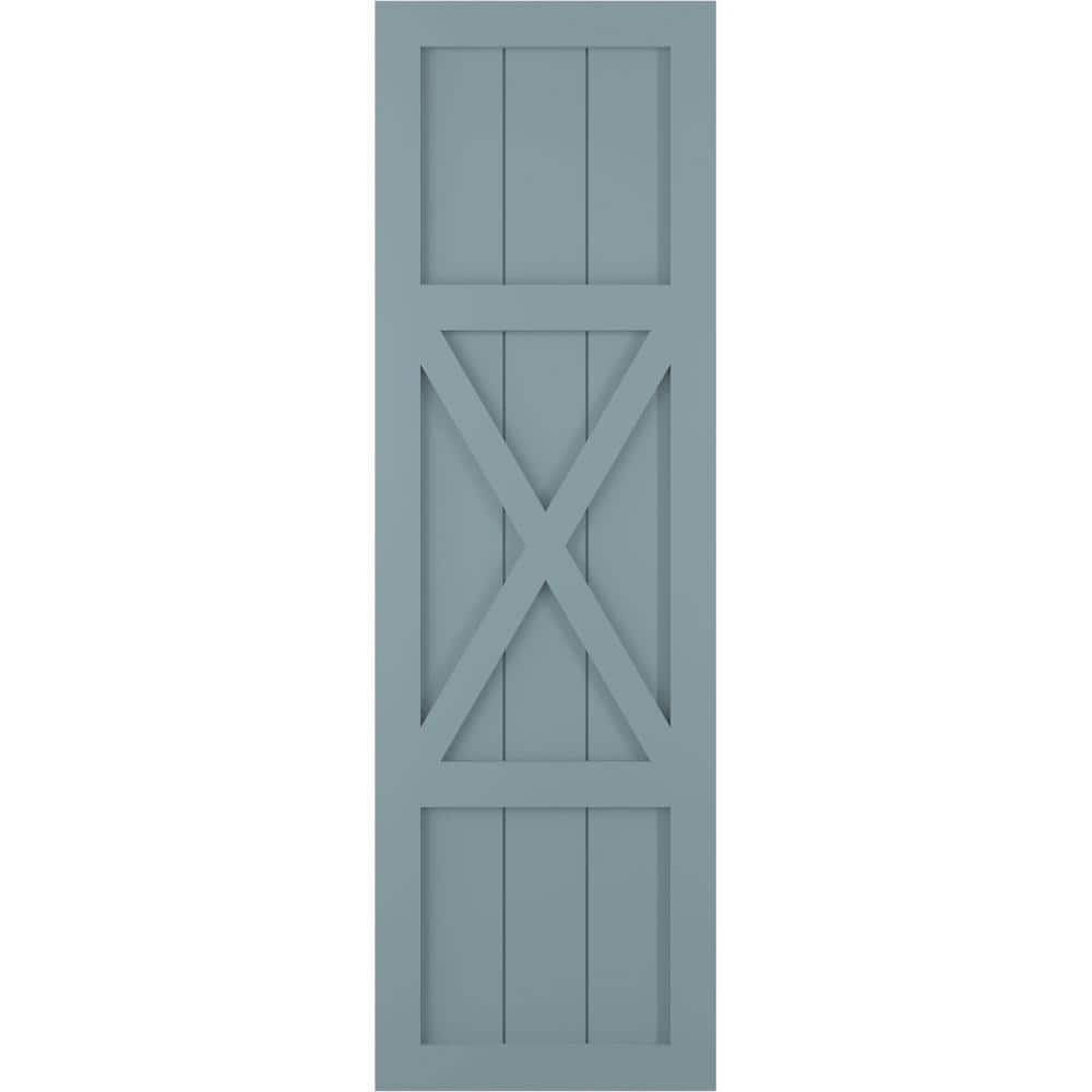 Ekena Millwork 18 in. x 52 in. True Fit PVC Center X-Board Farmhouse Fixed Mount Board and Batten Shutters Pair in Peaceful Blue