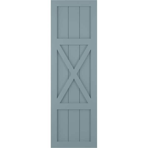 Ekena Millwork 18 in. x 66 in. True Fit PVC Center X-Board Farmhouse Fixed Mount Board and Batten Shutters Pair in Peaceful Blue