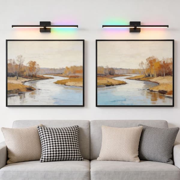 28 in. 2-Light Black Wall Sconces Set, Wireless 3CCT-RGB LED Wall Lights for Bedroom, Living Room, Hotel, 2-Pack