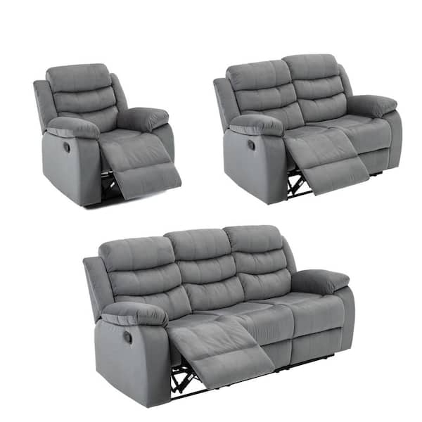 Pinksvdas 167 in. Slope Arm 6-Seater Reclining Sofa in Gray