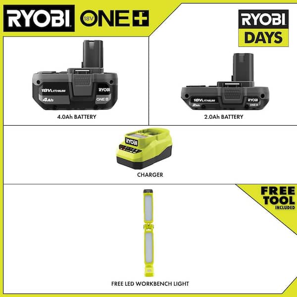 RYOBI - ONE+ 18V Cordless LED Workbench Light Kit with 4.0 Ah Battery, 2.0 Ah Battery, and Charger