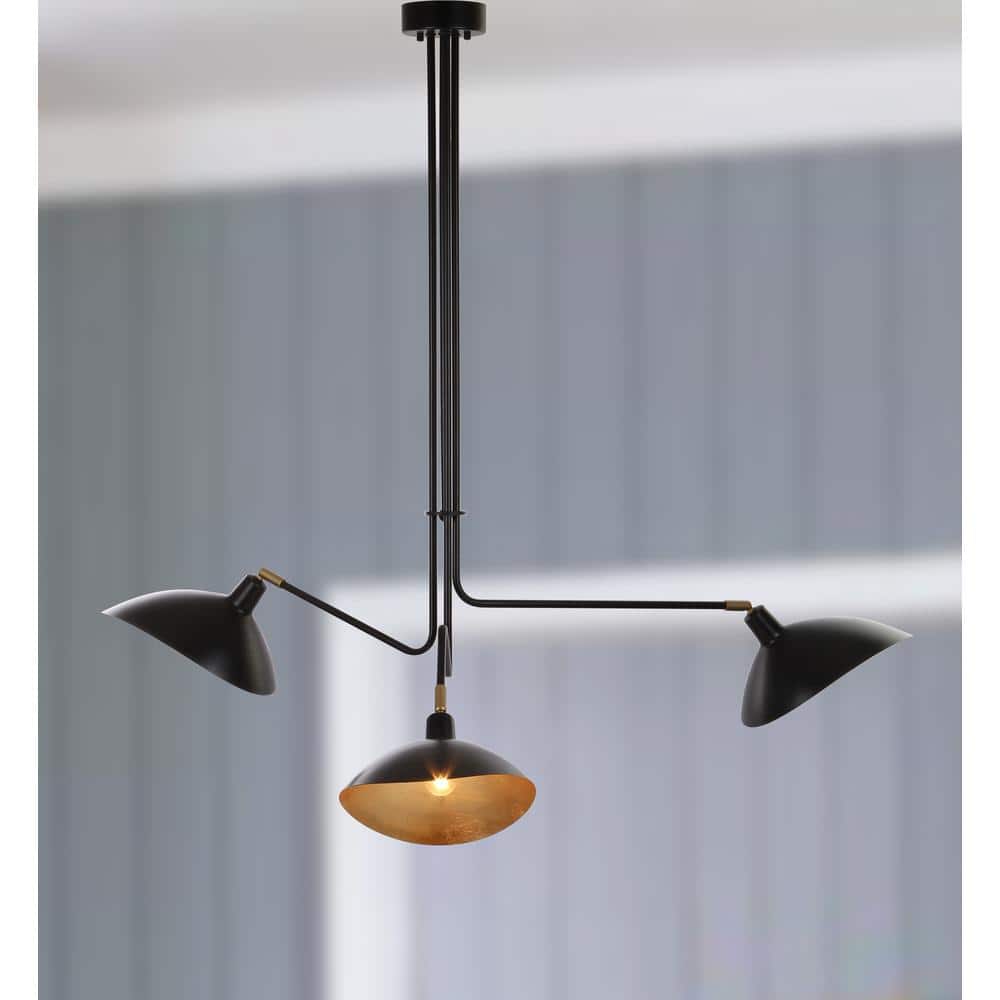Modern Black Metal 39" Drum Pendant Lamp with Gold Leaf Interior