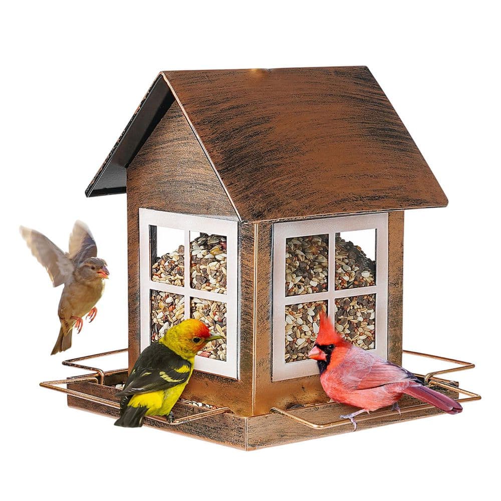 Bronze Finish Metal Hanging Mount Rainproof House Shape Wild Bird Feeder for Outdoor Garden with 4 Perches 1 Pack price history on PriceWatchPro