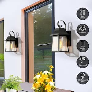1-Light Black Farmhouse Outdoor Wall Lantern Sconce, Industrial Porch Wall Light with Seeded Glass Shade