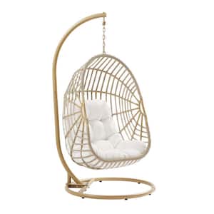 Amalie Wicker Rattan Outdoor Patio Rattan Swing Chair in Natural White
