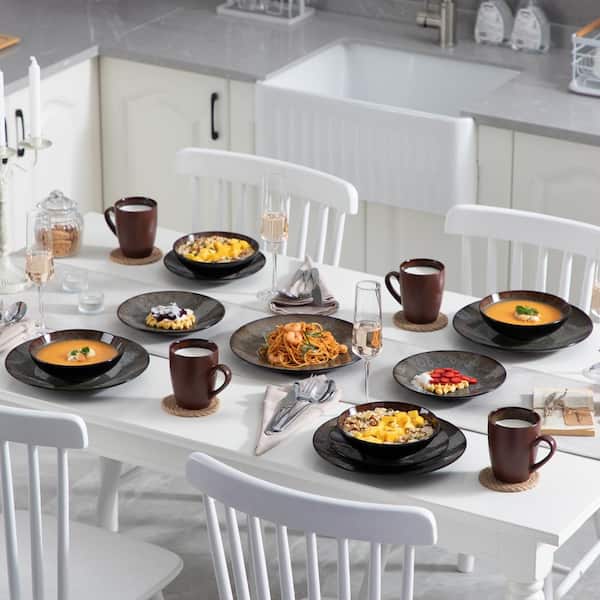 vancasso BUBBLE Dinnerware Set Kiln Change Glaze 16pc Plates Bowls