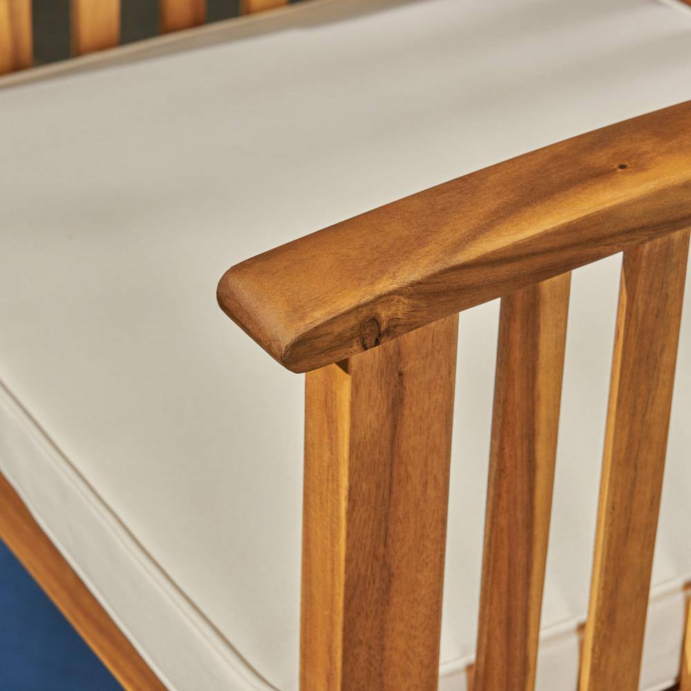 Natural Acacia Wood Outdoor Barstools with Cream Cushions