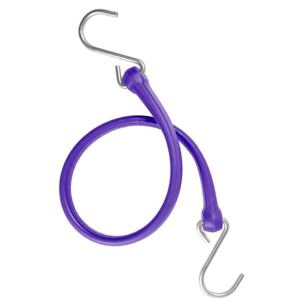 The Perfect Bungee 19 in. Polyurethane Bungee Strap with Stainless Steel S-Hooks (Overall Length: 24 in.) in Purple-DISCONTINUED