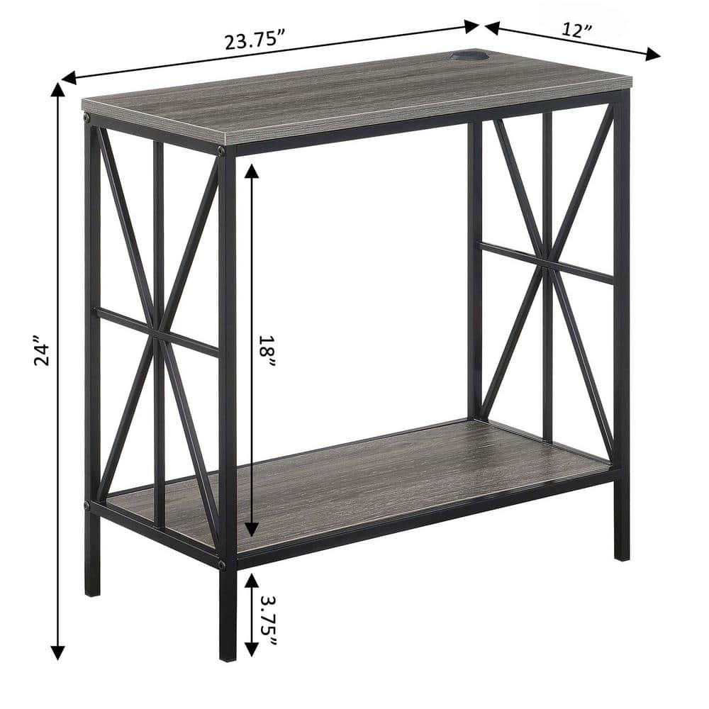 Weathered Gray and Black Metal End Table with USB Charging Station