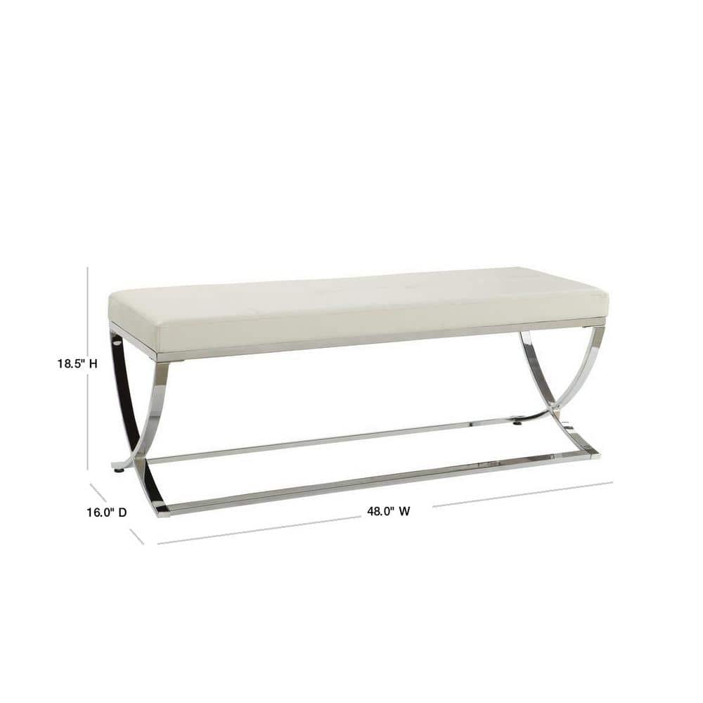 Beige Faux Leather Tufted Bedroom Bench with Chrome Frame
