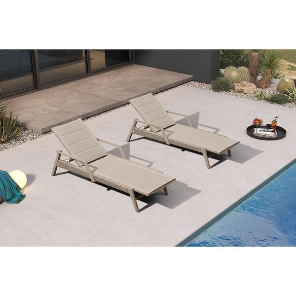 Outdoor Chaise Lounge Chairs Set of 2 with Armrests Aluminum Reclining Layout Lounge for Outdoor Poolside, Nurture Shale