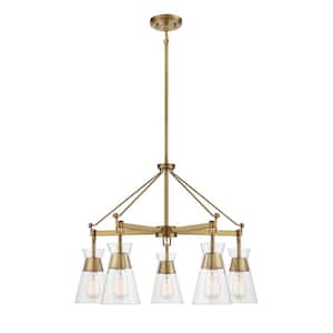 Lakewood 28 in. W x 20 in. H 5-Light Warm Brass Chandelier with Clear Glass Shades