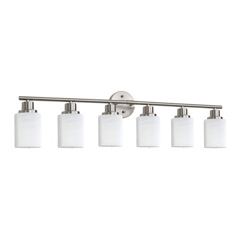 38.6 in. 6-Light Brushed Nickel Bathroom Light Fixtures Vanity Light Over Mirror with Opal White Glass Shade price history on PriceWatchPro