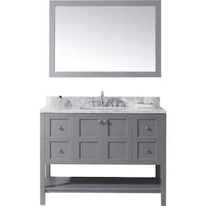 Winterfell 49 in. W Bath Vanity in Gray with Marble Vanity Top in White with Square Basin and Mirror