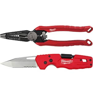 9 in. 7-in-1 Combination Wire Stripper Cutting Pliers with FASTBACK 5-in-1 Folding Knife