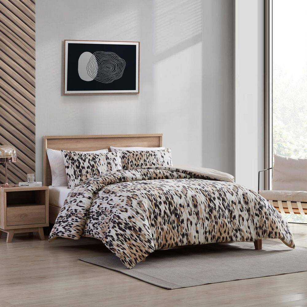 Abstract Leopard Cotton Brown Queen Duvet Cover Set