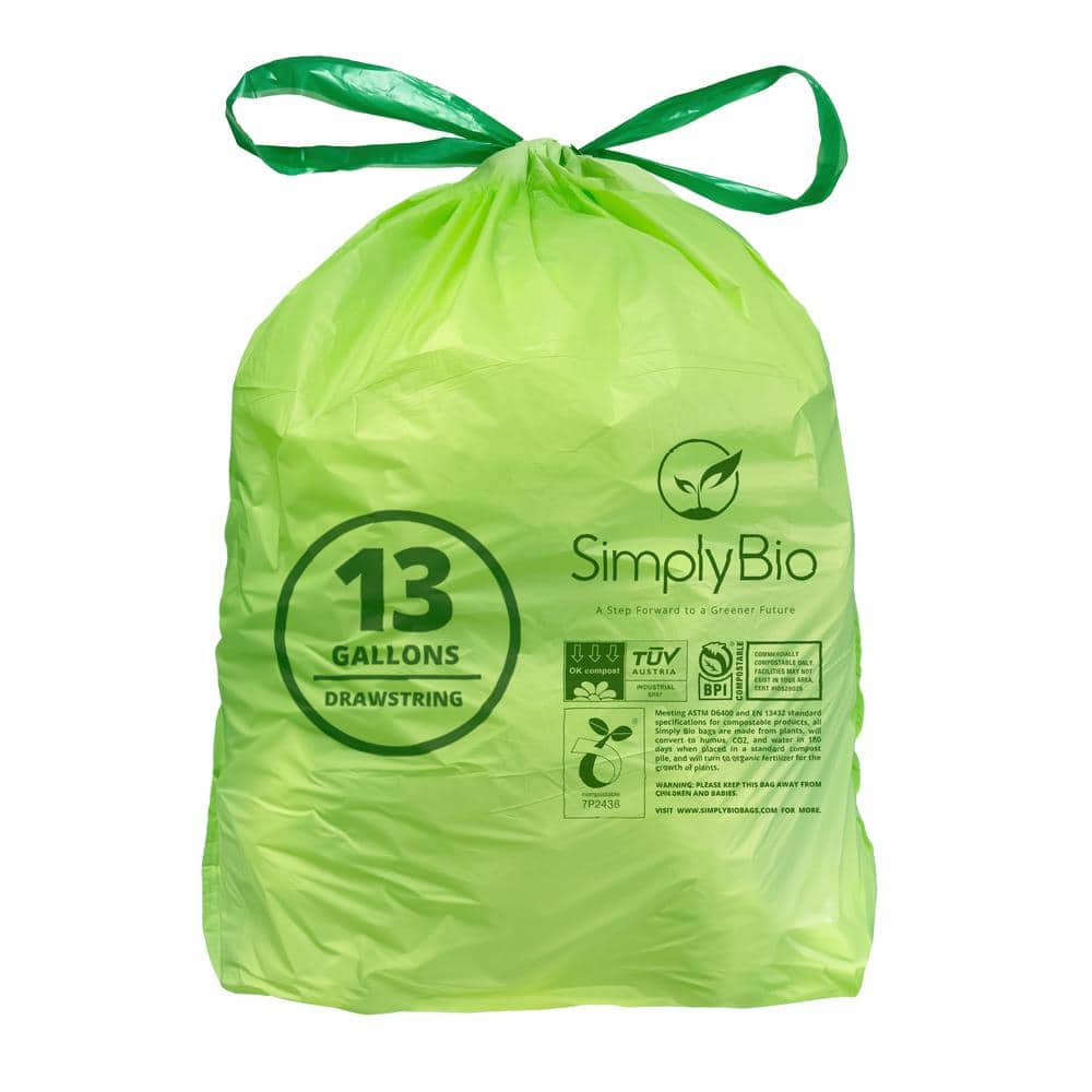 Simply Bio 13 Gal. 1 Mil Compostable Trash Bags with Drawstring  Eco-Friendly Heavy-Duty (30-Count) SB-13GAL-D-30PK - The Home Depot