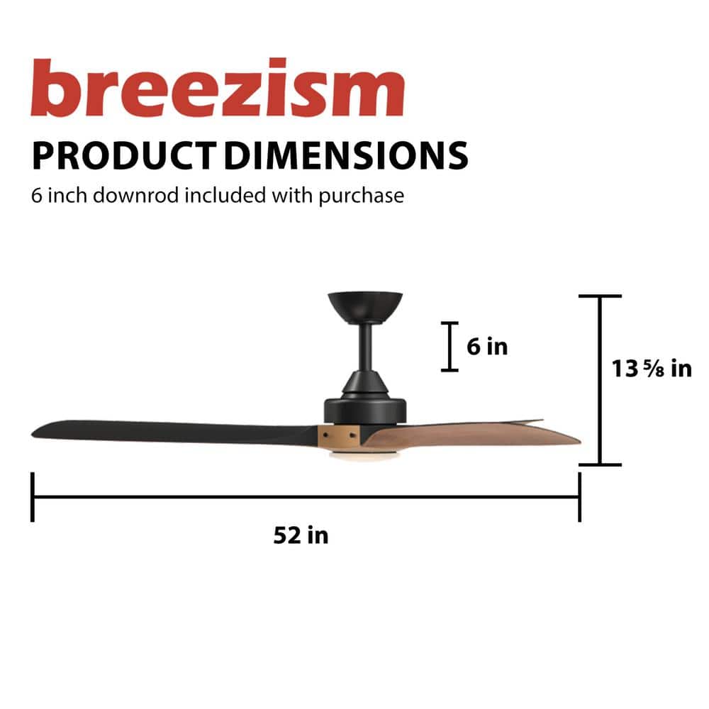 Matte Black and Distressed Koa 52" Ceiling Fan with LED Light and Remote
