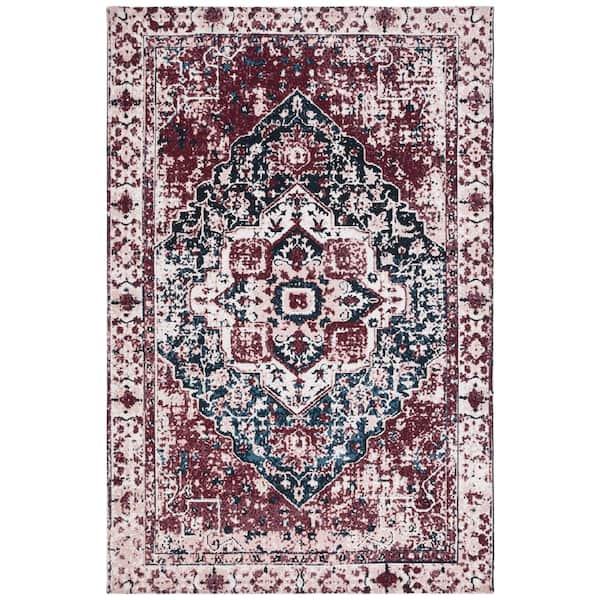 SAFAVIEH Easy Care Red/Navy 4 ft. x 6 ft. Machine Washable Border Medallion Trellis Area Rug