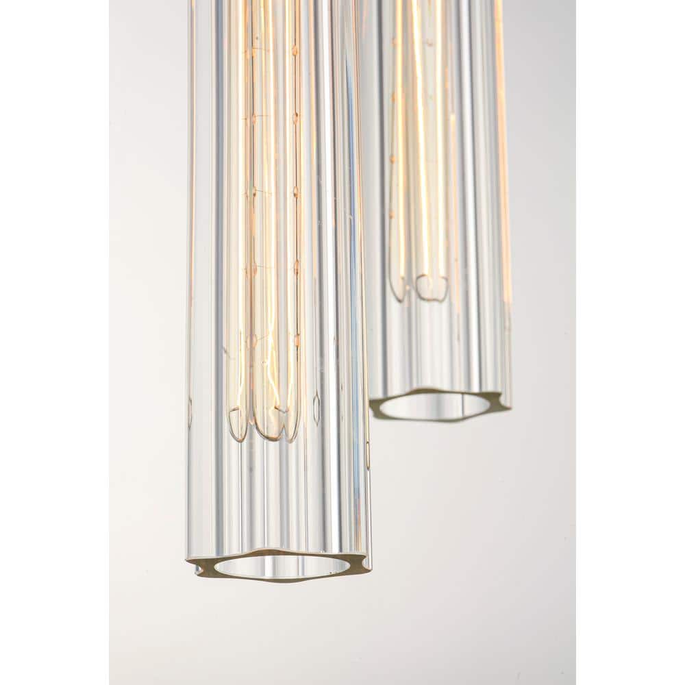 Elegant Flambeau 3-Light Chandelier in Black & Antique Brass with Crackle Glass