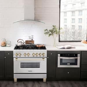 Autograph Edition 36" 4.6 cu. ft. Dual Fuel Range with Gas Stove and Electric Oven in DuraSnow with Gold Accents