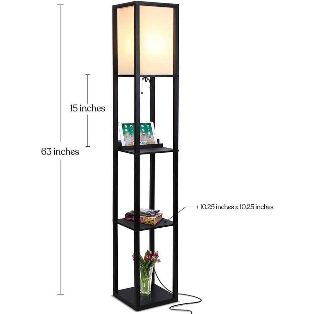 Maxwell Smart Shelf Floor Lamp with Wireless Charger, Black, 63"