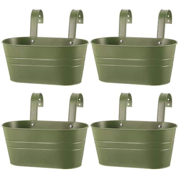 4 Pcs Metal Hanging Flower Pots, Hanging Planters for Outdoor Window Balcony Plants Holder with Hooks Green
