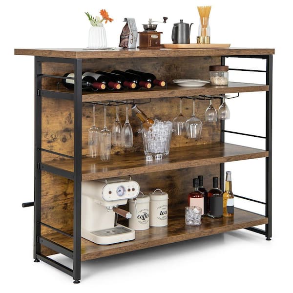 Unbranded Brown Wood 47 in. Kitchen Island with 4-Tier Storage Shelf and Long Footrest for Home