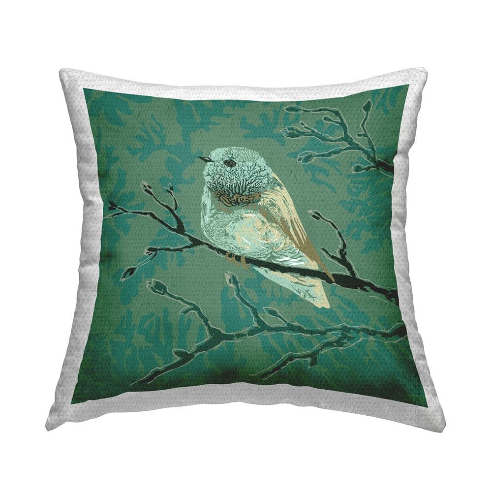 Green Perched Finch Bird Branch Pattern Green Square Outdoor Throw Pillow price history on PriceWatchPro
