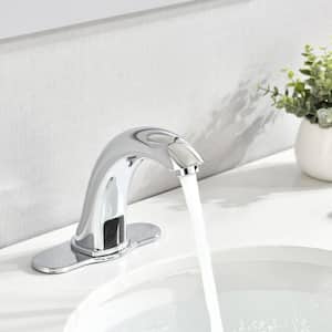 DC Powered Commercial Sensor Touchless Single Hole Bathroom Faucet with Deckplate Included in Chrome