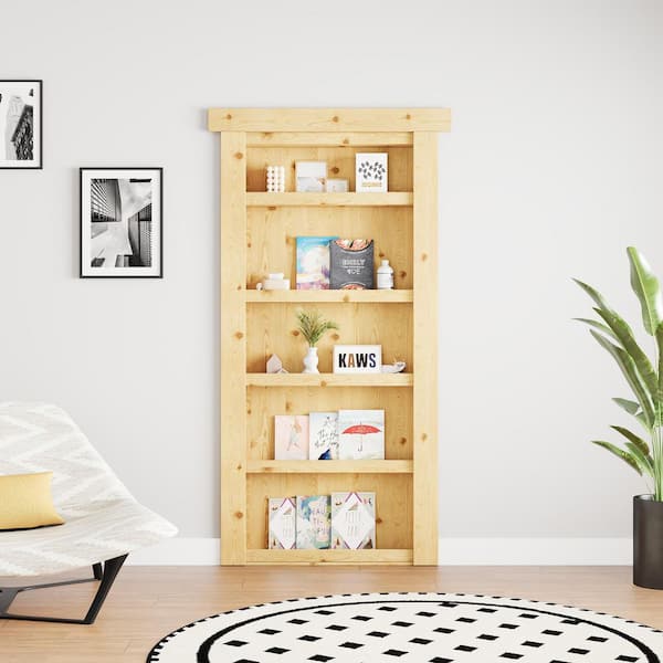 36 in. x 80 in. Assembled Universal/Reversible Solid Core Unfinished Wood 4-Shelf Flush Mount Hidden Bookcase Door