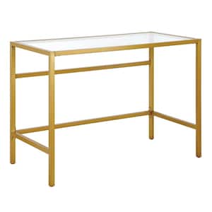 Sivil 42 in. Brass Finish Writing Desk with Glass Top