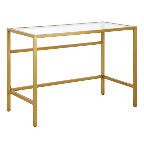 Meyer&Cross Sivil 42 in. Brass Finish Writing Desk with Glass Top