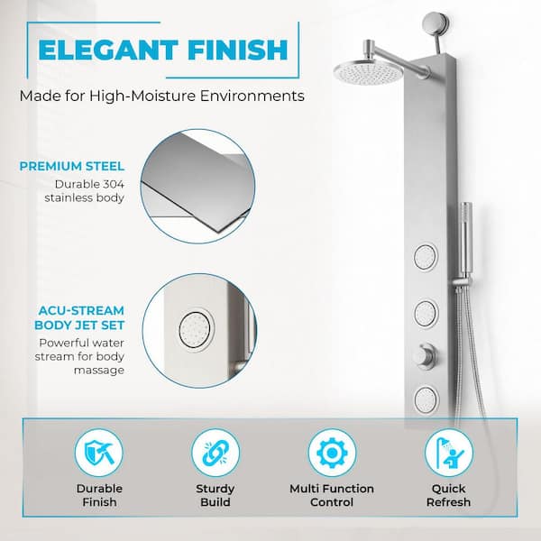 ANZZI Beverly Series 43 in. 3-Jetted Shower Tower with Heavy Rain