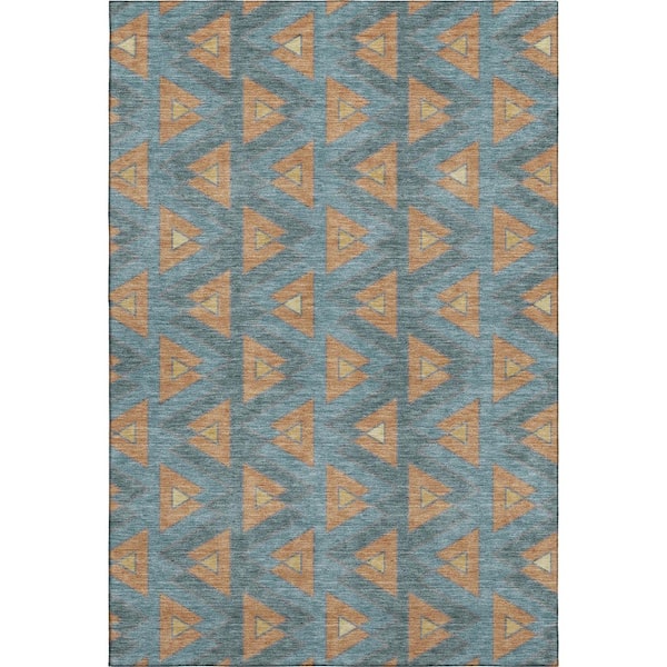 Mayfield Premium Machine Washable Abstract AMF2560 Teal 10 ft. x 14 ft. Area Rug