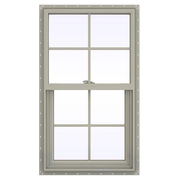 JELD-WEN 23.5 in. x 35.5 in. V-2500 Series Desert Sand Vinyl Single Hung Window with Colonial Grids/Grilles