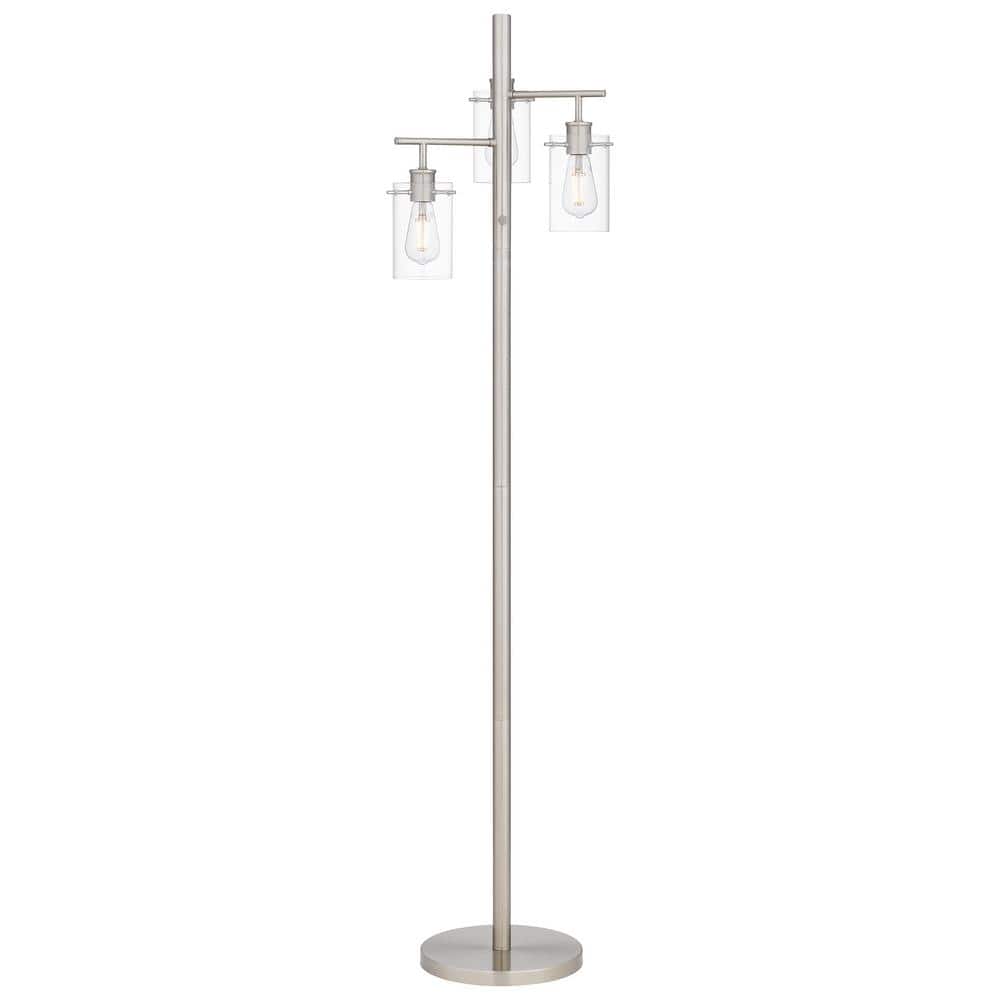 Regan 63 in. Brushed Nickel Floor Lamp with Clear Glass Shades