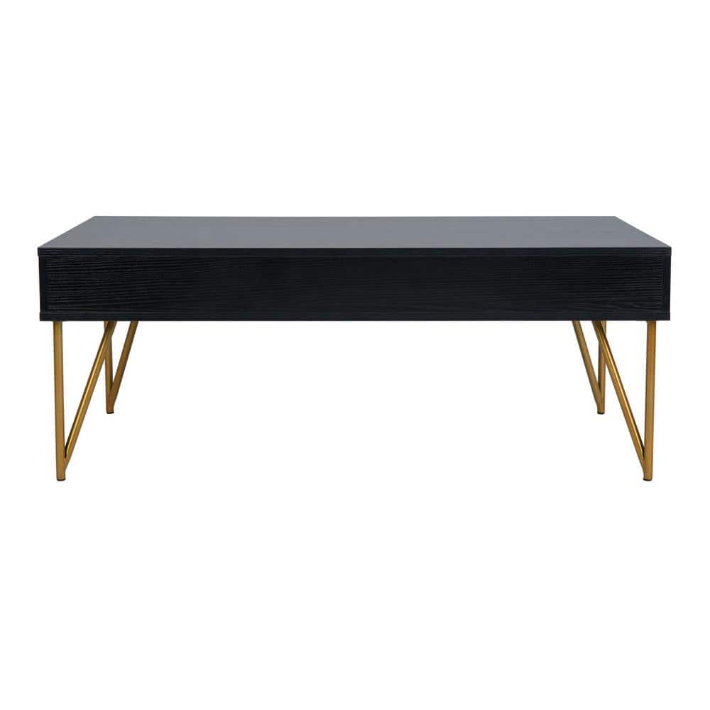 Rectangular Black and Gold Wood Metal Coffee Table with Storage
