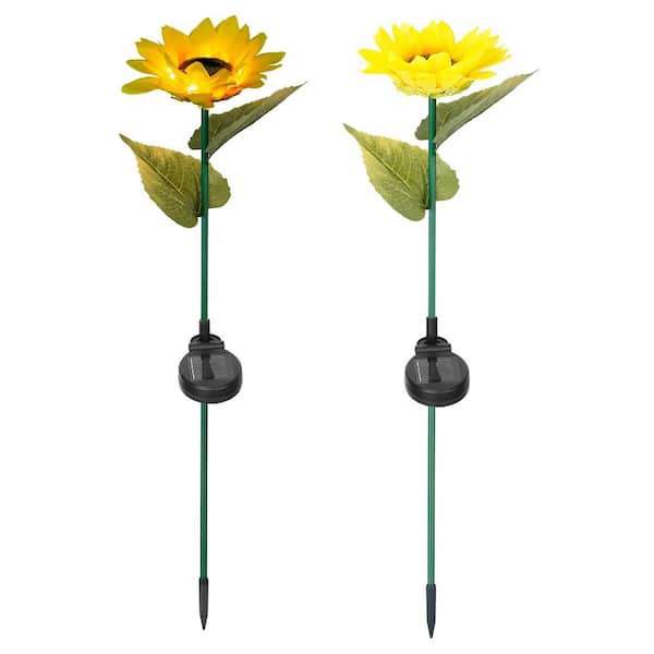 Cubilan 2-Pieces Solar Powered Sunflower Lights 10-LED Decorative Stake Lamp Waterproof Pathway Landscape Lights