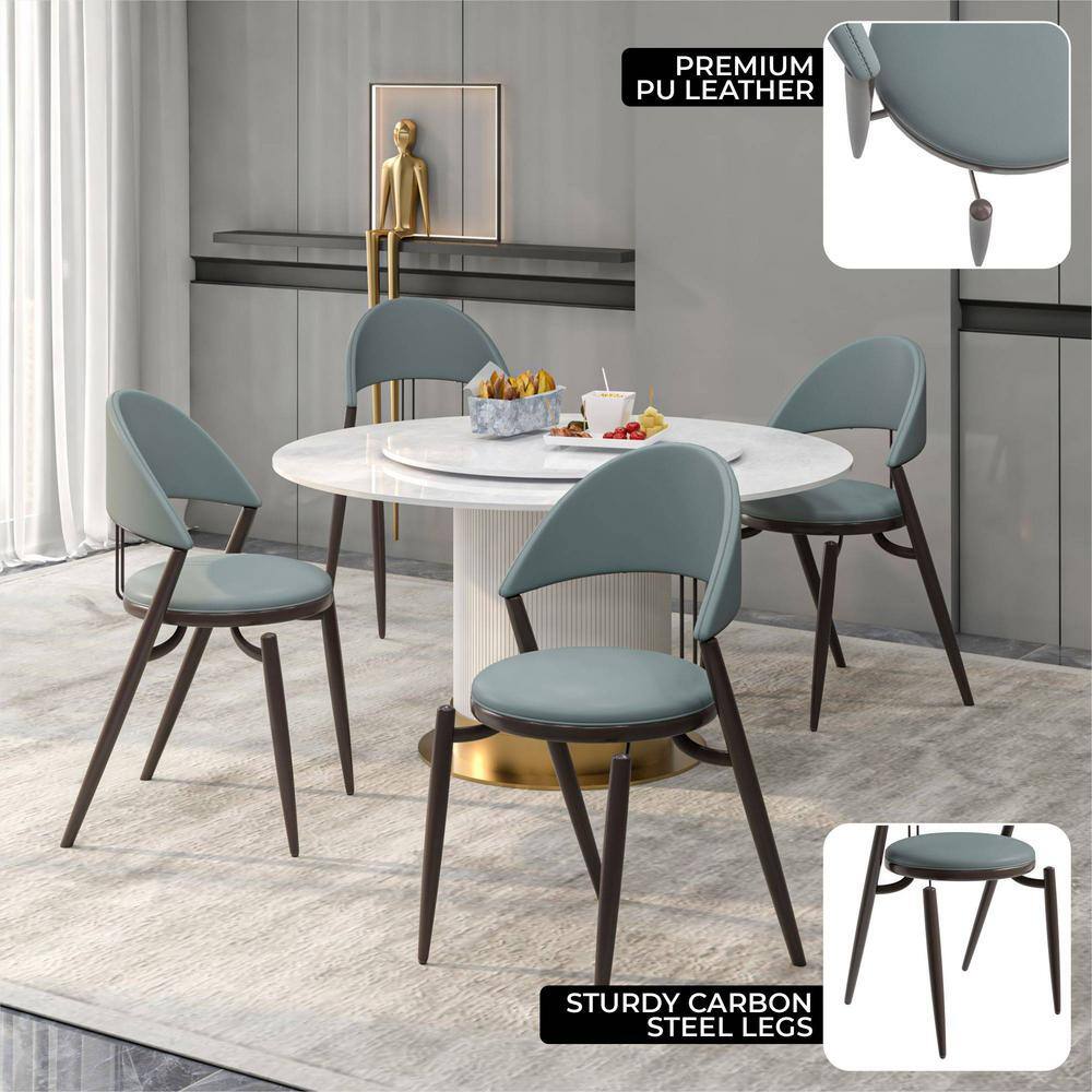 Venice Light Grey Leather Upholstered Side Chair with Metal Legs