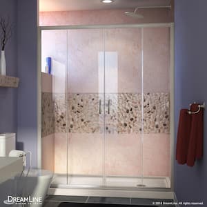 Visions 60 in. W x 32 in. D x 74-3/4 in. H Semi-Frameless Shower Door in Brushed Nickel with Biscuit Base Right Drain
