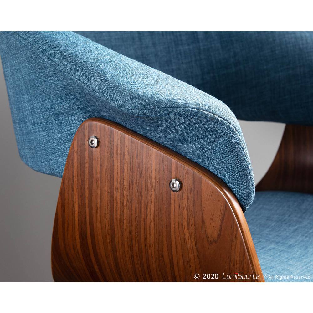 Set of 2 Blue Velvet Walnut Wood Upholstered Arm Chairs
