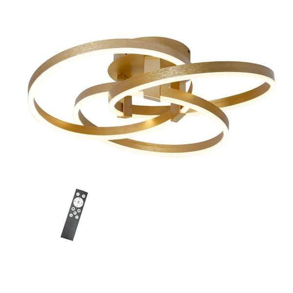 UMEILUCE 24 in. 3-Light Gold Dimmable Integrated LED Semi-Flush Mount