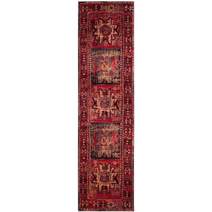 Vintage Hamadan Red/Multi 2 ft. x 14 ft. Medallion Border Runner Rug