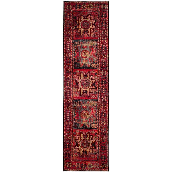 SAFAVIEH Vintage Hamadan Red/Multi 2 ft. x 14 ft. Medallion Border Runner Rug