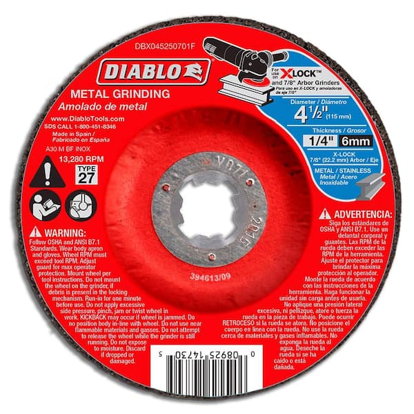 DIABLO 4.5 in. x 1/4 in. x 7/8 in. Type 27 Metal Grinding Disc for X-Lock and All Grinders (Buy 2 Get 1 Free) (3-Pack)