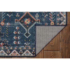 Washable Landon Teal and Ivory 2 ft. x 3 ft. Distressed Polyester Area Rug