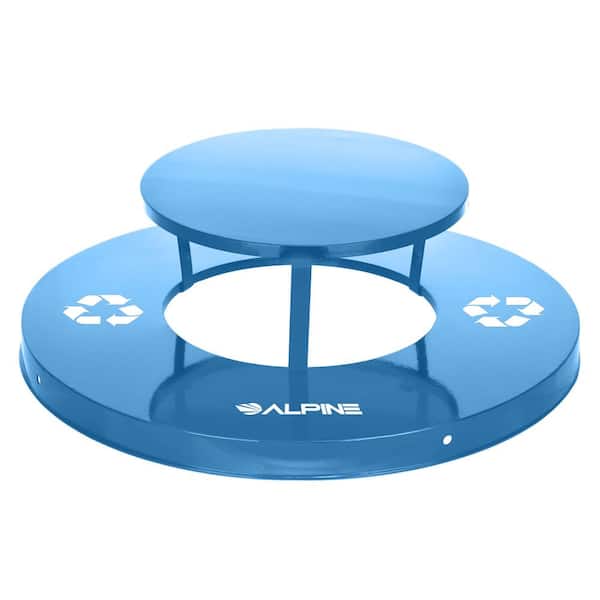 Blue Round Metal Rain Bonnet Recycling Trash Can Lid for Alpine 38 Gal. Outdoor Trash Can