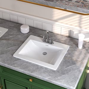 Rectangular 21 in. W Viterous China Drop-In Sink Bathroom Sink in White with 3-Faucet Holes